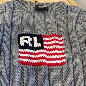 Ralph Lauren Gray Crew Neck Sweater with Americana Design